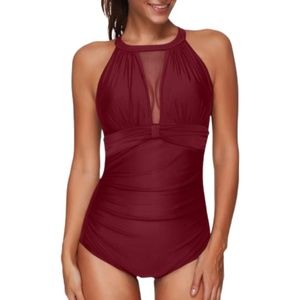Women’s Deep Plunge See Through Mesh One Piece Bathing suit